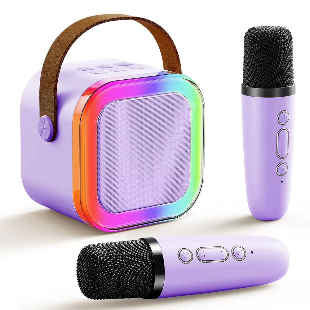 Mini Karaoke Machine for Kids: Voice Changer Bluetooth Karaoke Speaker with 2 Wireless Microphones - Birthday Gifts for 4 5 6 7 8+ Year Old Girls
