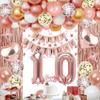 NANINUNENO 10th Rose Gold Birthday Party Decorations for Girls, Rose Gold Happy Birthday Banner, Fringe Curtains, Heart Foil Balloons, Confetti Balloons, Cake Topper for 10th Birthday Decorations view 1