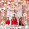 NANINUNENO 10th Rose Gold Birthday Party Decorations for Girls, Rose Gold Happy Birthday Banner, Fringe Curtains, Heart Foil Balloons, Confetti Balloons, Cake Topper for 10th Birthday Decorations view 2