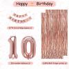 NANINUNENO 10th Rose Gold Birthday Party Decorations for Girls, Rose Gold Happy Birthday Banner, Fringe Curtains, Heart Foil Balloons, Confetti Balloons, Cake Topper for 10th Birthday Decorations view 4