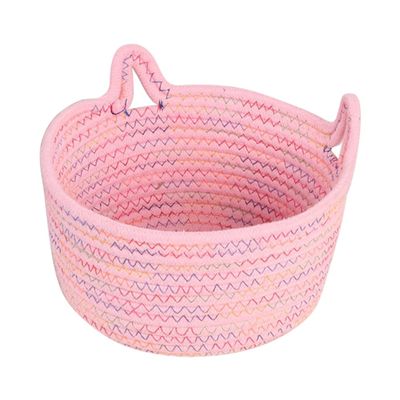 YZZY Storage Basket 1 Pcs Cotton Rope Woven Basket for Shelf Nursery Decorative Basket Organizer Bins (Pink Variegated Medium)