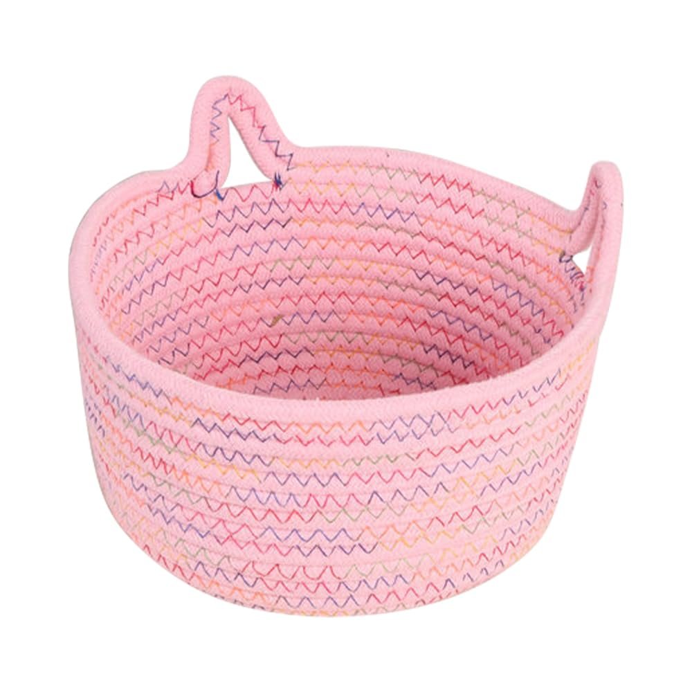 YZZY Storage Basket 1 Pcs Cotton Rope Woven Basket for Shelf Nursery Decorative Basket Organizer Bins (Pink Variegated Medium)