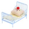 1:12 Miniature Bed, Metal Structure Cute Pattern Sponge Cloth Mattress Dollhouse Bed, Doll House Accessories, 1:12 Miniature Bed for Living Room (Yellow Bird Pattern) view 1