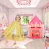 WTOR 15Pcs Princess Castle Play Tent Dress Up with LED Glow in The Dark Stars for Little GirlsPrincess Dress Up Cape with Crown,Girl Play Tent/House Toy for Indoor & Outdoor Use (Yellow) view 2