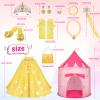 WTOR 15Pcs Princess Castle Play Tent Dress Up with LED Glow in The Dark Stars for Little GirlsPrincess Dress Up Cape with Crown,Girl Play Tent/House Toy for Indoor & Outdoor Use (Yellow) view 3