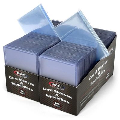 BCW Card Sleeves and Toploaders for Card Combo - 200 Count | Premium Top Loaders and Acid-Free Penny Sleeves | Great for Football, Magic: The Gathering, Pokmon, and Baseball Card Protectors