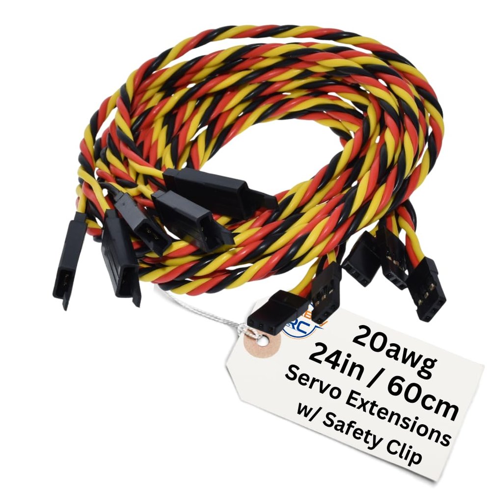 BackBay R/C 20awg Servo Extension Wire w/Safety Clip - 100 Strands for RC Vehicles, Drones, E-Bikes - 8 Lengths / 5 Wires per Pack (60CM / 24in)