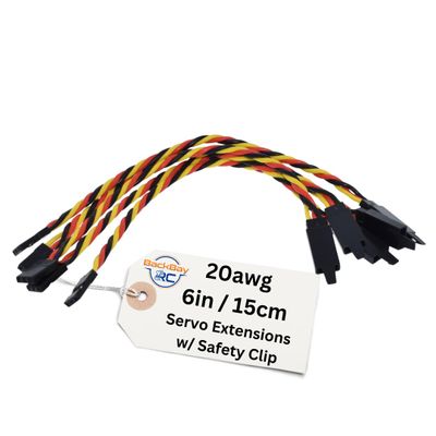 BackBay R/C 20awg Twisted Servo Extension Cable w/Safety Clip - 100 Strands for RC Vehicles, Drones, E-Bikes - 8 Lengths / 5 Wires per Pack (15CM / 6in)