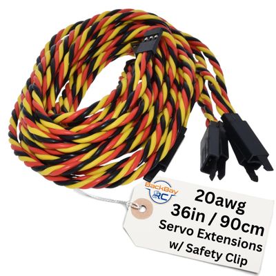 BackBayRC - 20awg Twisted Servo Extension Cable w/Safety Clip - 100 Strands for RC Vehicles, Drones, E-Bikes - 8 Lengths / 5 Wires per Pack (90CM / 36in)