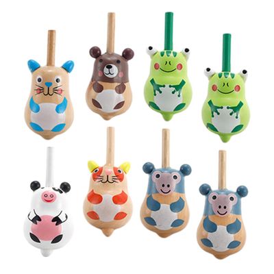 HEMOTON Adorable Animal Wooden Gyro Toys 8pcs Collection Gyro Toys Enhance Hand-Eye Coordination Wood Children