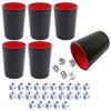 Leather Dice Cup, Quite Felt-Lined Interior, 6 Shaker Cups and 30 Dot Dices, one Carry Bag (Black and Red) view 1