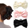 3 PCS Large Bow Hair Claw Clips Satin Bow Claw Clip for Women Girl with Long Thick Hair 5.9 inch Elegant Hair Ribbon Design for all types Big (Black+White+Pink) view 1