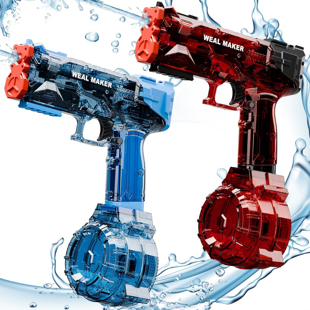 2P Electric Water Pistol with 400 Ammos,Transparent Automatic Squirt Guns High Powered IP67 Waterproof, Bodinator Classic Water Gun Summer Pool Toys for Kid/Aldult