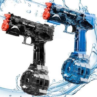 2P Electric Water Pistol with Orange Tip,Transparent Automatic Squirt Guns High Powered IP67 Waterproof, Bodinator Classic Water Gun Summer Pool Toys for Kid/Aldult (Black+Blue