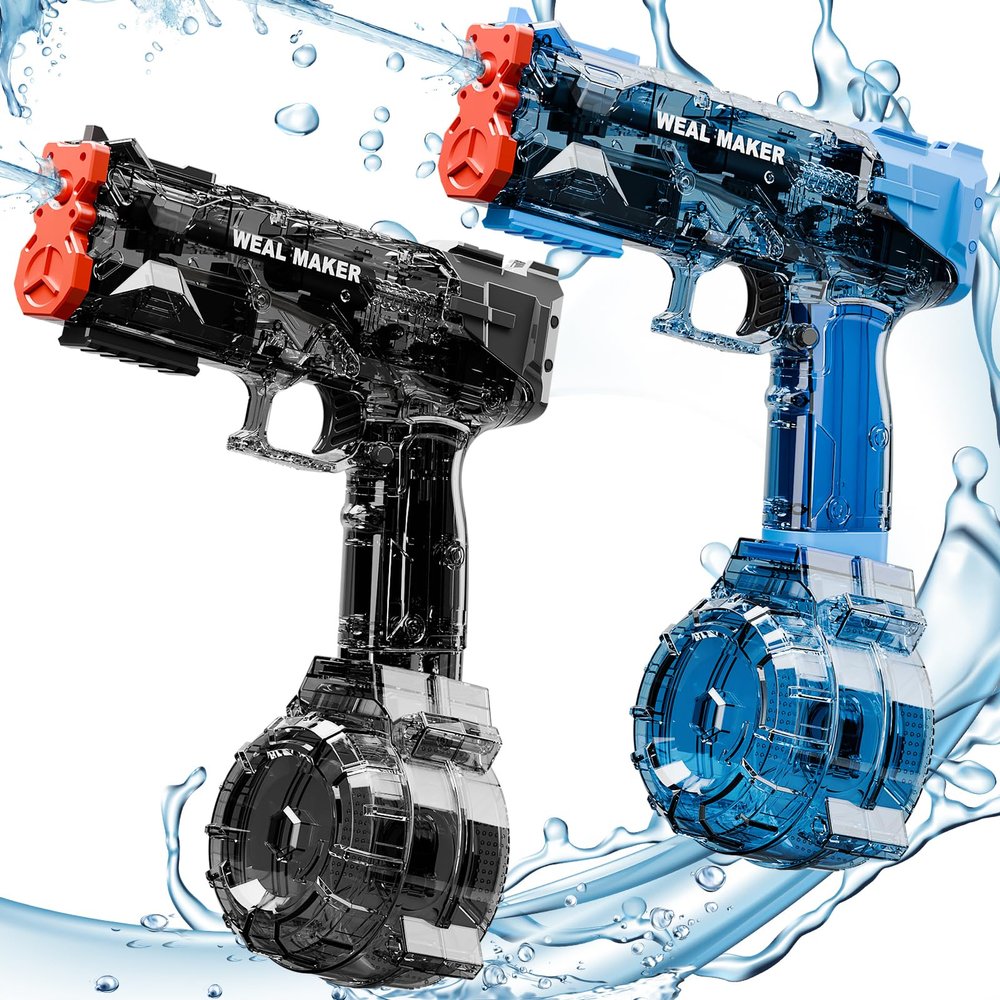 2P Electric Water Pistol with Orange Tip,Transparent Automatic Squirt Guns High Powered IP67 Waterproof, Bodinator Classic Water Gun Summer Pool Toys for Kid/Aldult (Black+Blue