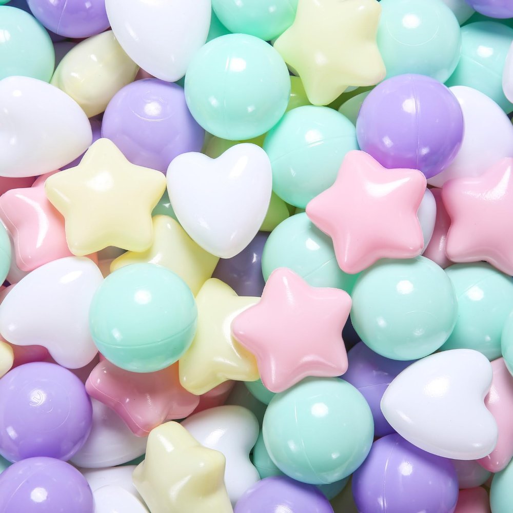 Heopeis Ball Pit Balls 200 Count Mixed Balls Stars Hearts Set for Kids Ball Pool, Crush Proof Non-Toxic Plastic Toy Balls for Toddlers Play Tent Playroom Playpen, Shower Party Decoration, 200pcs