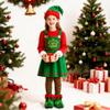 Dormstop Kids Holiday Elf Costumes Deluxe Grils Christmas Elf Dress Set Christmas Party Dress Outfit (Green, 7-8 Years) view 2