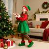 Dormstop Kids Holiday Elf Costumes Deluxe Grils Christmas Elf Dress Set Christmas Party Dress Outfit (Green, 7-8 Years) view 3
