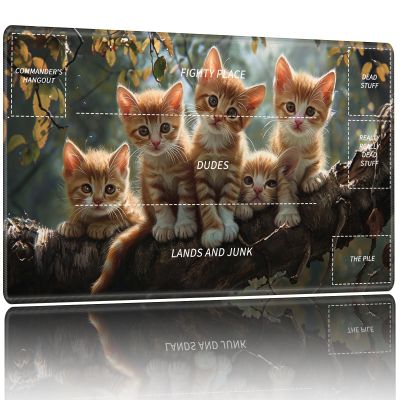 Playmat for MTG,Card Playmat Stitched with Zones for MTG Card Game Playing, TCG and Board Game Mat for Cards,Mousepad Desk Mats,Game Mat 24 x 14 inches-Five Little Cats