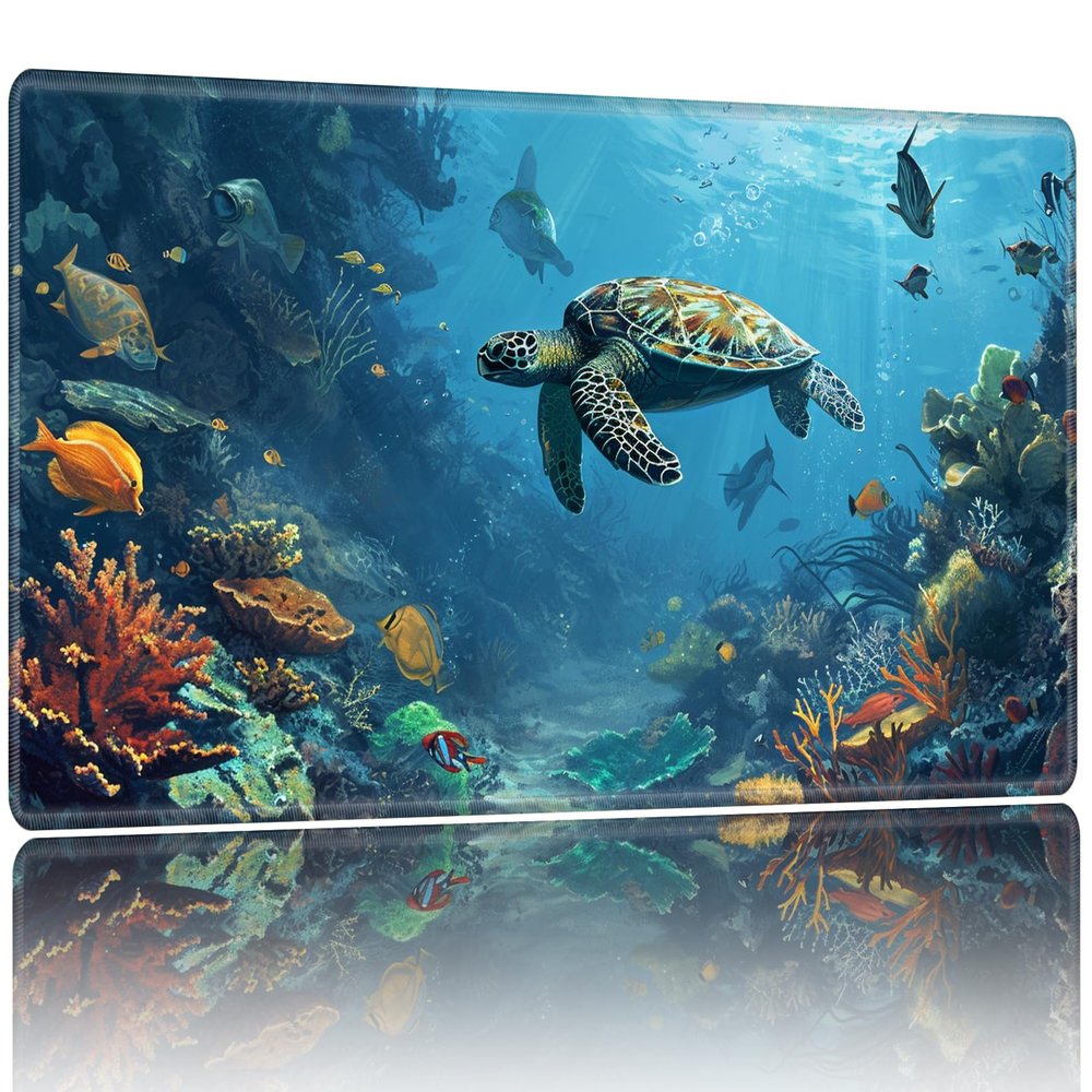 Playmat for MTG,Game Mat 24 x 14 inches, Non Slip Rubber Backing TCG and Board Game Mat for Cards,Mousepad Desk Mats-Cute Turtle