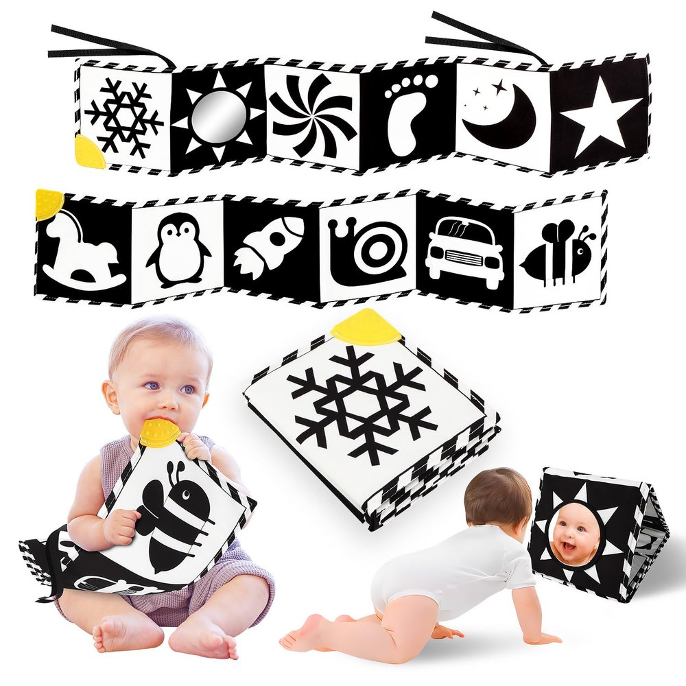 Baobrava High Contrast Baby Toys, Black and White Newborn Toys for Brain Development, Soft Baby Books, Infant Sensory 0-6-12 Months, Tummy Time Toy, Visual Stimulation Montessori Gift