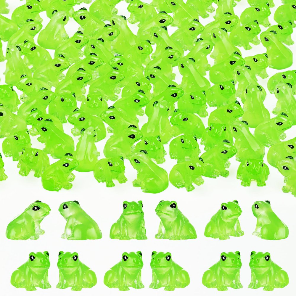 SYWHXY 104PCS Luminous Mini Resin Frogs Green Frogs Figurines Miniature Glow in The Dark, Cute Tiny Frogs for Micro Moss Landscape Dollhoues Terrarium Aquariums Cake Decor Hidden Games