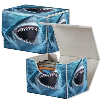 Mxfdegf Card Deck Box for MTG Cards,100+ Single Sleeved Cards Trading Card Deck Case,Strong Magnet Magic Gathering Deck Box,PU Leather Trading Card Storage Box for TCG,CCG,MTG Cards,Cute Blue Sharks
