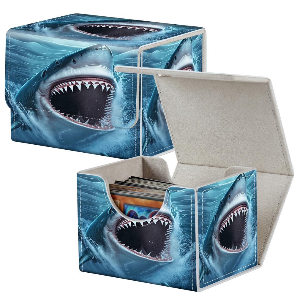 Mxfdegf Card Deck Box for MTG Cards,100+ Single Sleeved Cards Trading Card Deck Case,Strong Magnet Magic Gathering Deck Box,PU Leather Trading Card Storage Box for TCG,CCG,MTG Cards,Cute Blue Sharks