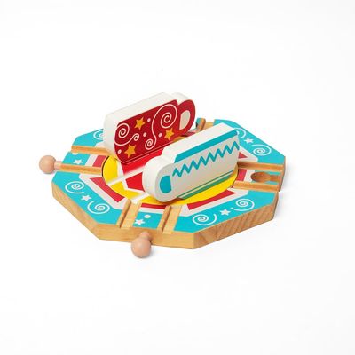 Bigjigs Rail Tea Cup Turntable - Revolving Wooden Fairground Ride Train Accessory, Kids Trains & Railway Accessories, Sustainably Made, Toddler Gifts for 3 Years Old +