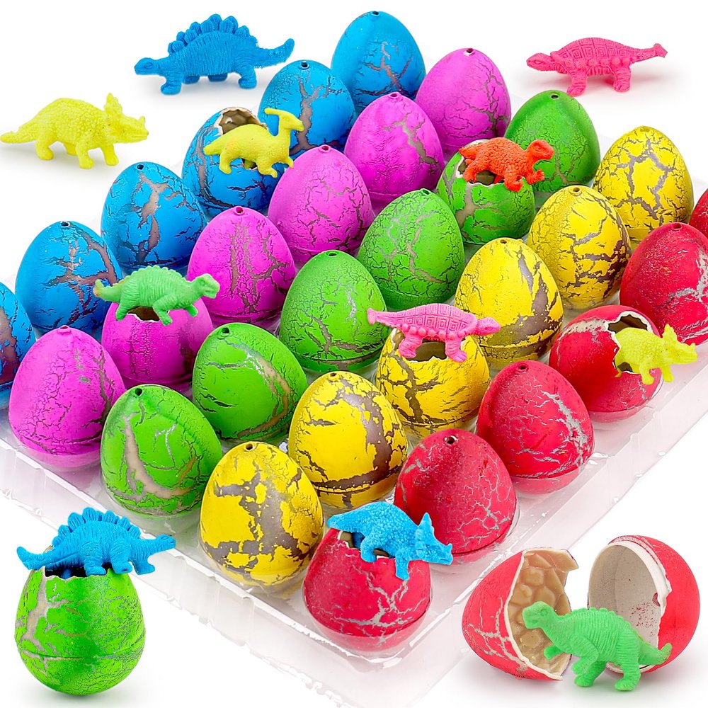 30PCS Large Hatching Dinosaur Eggs for Dinosaur Birthday Party Favors for Kids 3-5 4-8 Valentine Goodie Bag Stuffers Classroom Prizes Bulk Treat Stuff Novelty Grow in Water Dino Eggs with Toys Inside