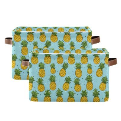 2Pcs Funny Pineapple Fruit Storage Bin Fabric Storage Basket with Handles,Foldable Storage Boxes,Organizer Bag for Clothing Dog Toy Book Storage Cubes Shelf Closet Basket A112158