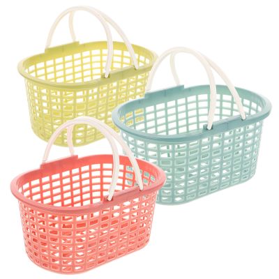 3pcs Plastic Storage Bins Supermarket Carts Bath Toy Bin Small Plastic Basket Shower Basket Kitchen Storage Organizer Bath Storage Basket Hamper Basket Hollow Out Travel Pp