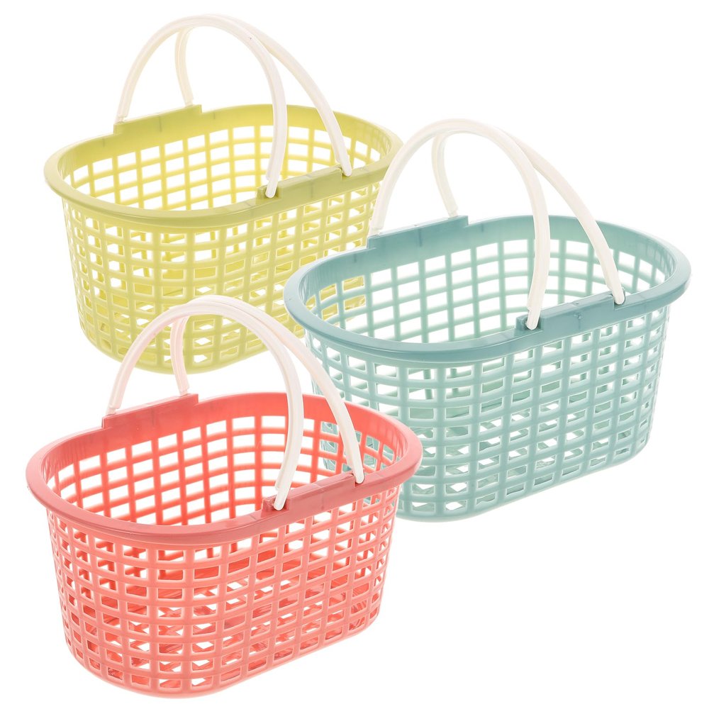 3pcs Plastic Storage Bins Supermarket Carts Bath Toy Bin Small Plastic Basket Shower Basket Kitchen Storage Organizer Bath Storage Basket Hamper Basket Hollow Out Travel Pp