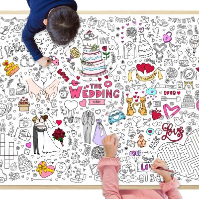 GWHOLE Giant Coloring Poster, 40 x 28 Inch Large Wedding Themed Coloring Tablecloth Colorable Table Cloth for Home School Wedding Bridal Shower