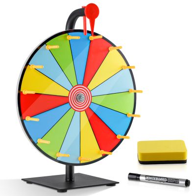 12" Spinning Prize Wheel, 15 Slot Roulette Spinner with Dry Eraser Marker & Eraser - Heavy Duty Tabletop Spinner for Prizes & Games (Colorful)