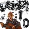 Miidenks 10th Birthday Decorations for Boy Girl, Black White and Silver Happy 10 Party Decor Set with 10 Number Foil Balloons, Banner, Cake Topper for Him Her view 2