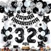 Miidenks 32nd Birthday Decorations for Men Women, Black White and Silver Happy 32 Party Decor Set with 32 Number Foil Balloons, Banner, Cake Topper for Him Her view 1