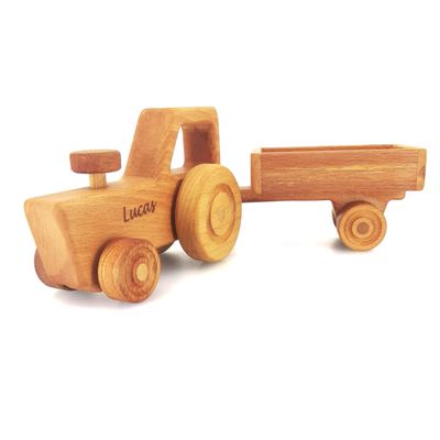 Personalized Wooden Tractor Toys For Boys - Wooden Tractor And Trailer Farm Toys For Kids- Toddler Tractor Toys Best Gifts For 2 Year Old - Baby Boy Gifts Wooden Farm Toys - Construction Kid Toys