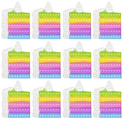 Bulk - 12 Large Birthday Cake Bubble Pop Fidget Toy - Silicone Push Poke Bubble Wrap Fidget Toy - Press Bubbles to Pop - Bubble Popper Sensory Stress Toy OT (Bulk - 12 Cakes (1 Dozen))