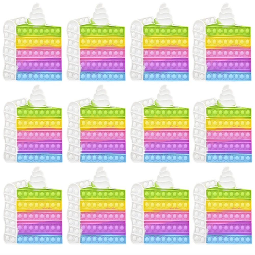 Bulk - 12 Large Birthday Cake Bubble Pop Fidget Toy - Silicone Push Poke Bubble Wrap Fidget Toy - Press Bubbles to Pop - Bubble Popper Sensory Stress Toy OT (Bulk - 12 Cakes (1 Dozen))