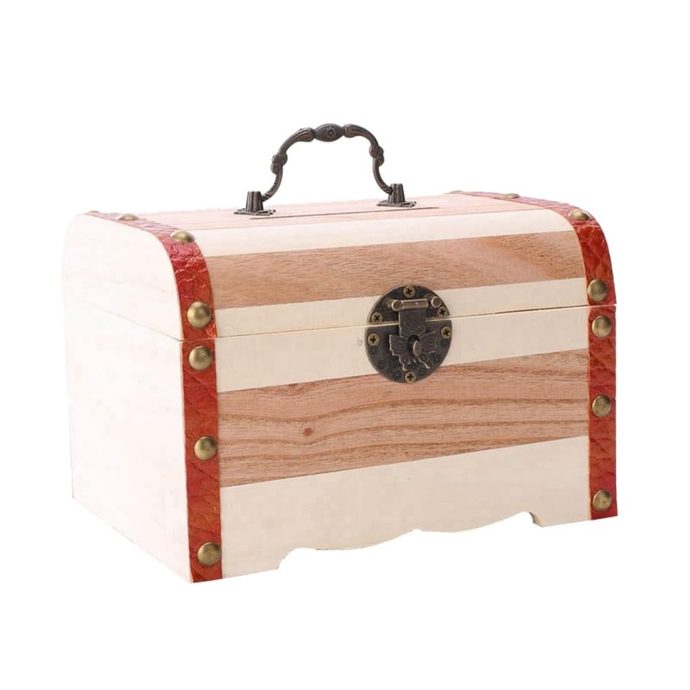Abaodam Wooden Piggy Bank Mini Vintage Coin Saving Bank Box Money Organizer Treasure Box Without Lock 7.87X5.78X5.70In for Home Office