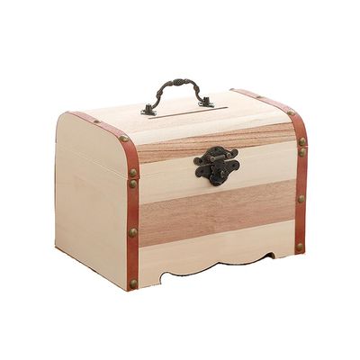 Abaodam Wooden Piggy Bank with Lock Mini Vintage Coin Saving Box Money Organizer Treasure Chest for Home Office Jewelry Storage 5.7 Inch