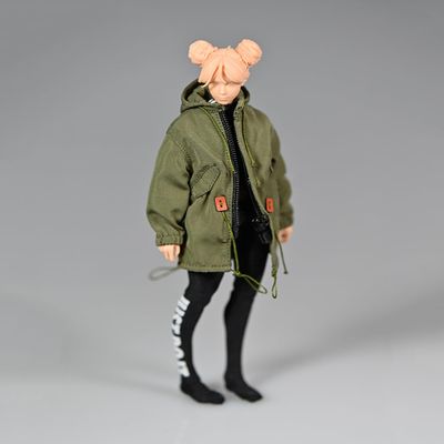 1/12 Scale Clothes,Green Military Trench Coat Long Coat Windbreaker Loose Works Clothing for 6inch Male/Female Action Figure Body (Female Coat Clothes)