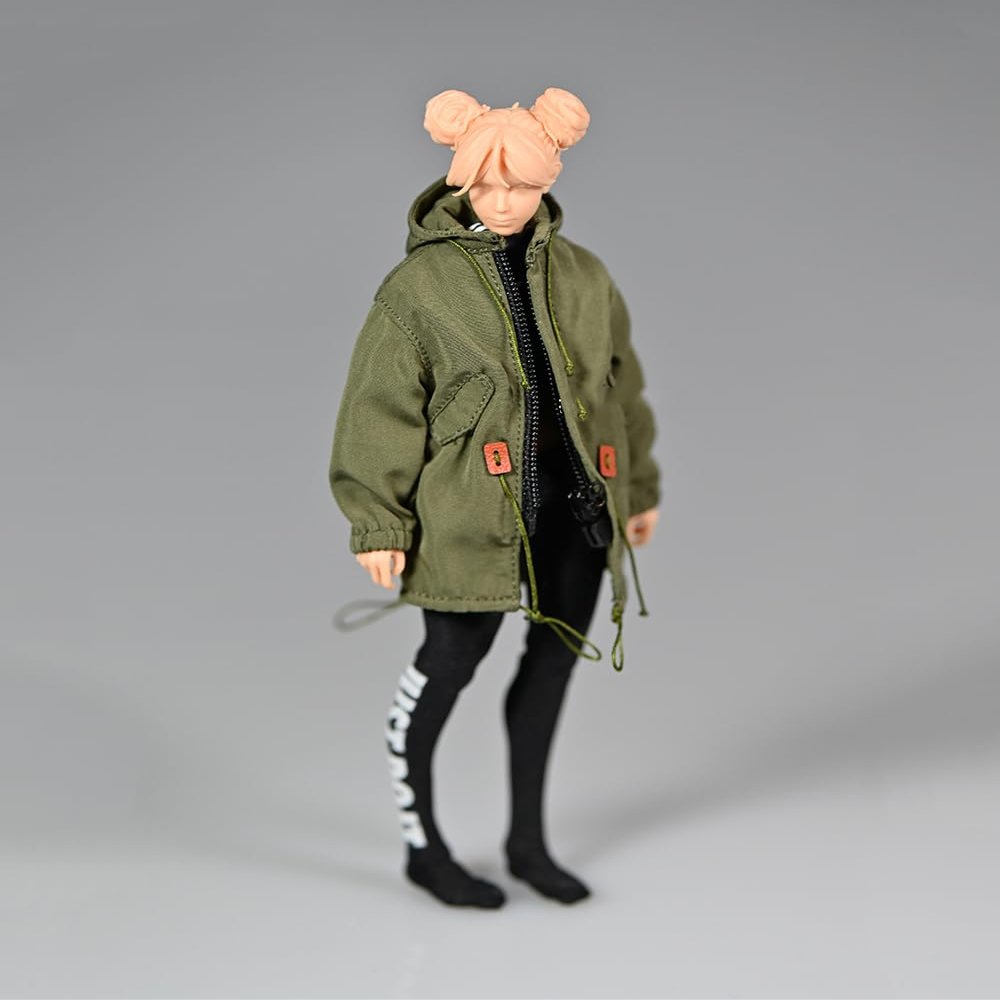 1/12 Scale Clothes,Green Military Trench Coat Long Coat Windbreaker Loose Works Clothing for 6inch Male/Female Action Figure Body (Female Coat Clothes)