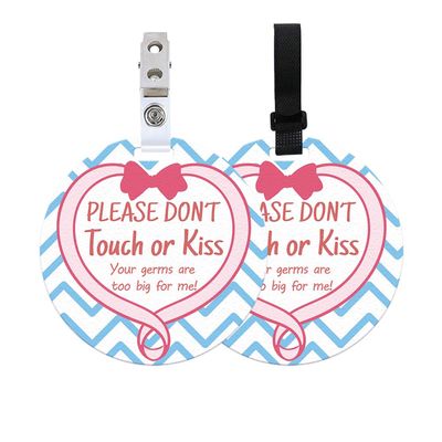PLIGREAT 2 Pack No Touching Baby Car Seat Sign for Newborn, Please Dont Touch Baby Signs for Baby Girl Boy, No Kissing Baby Stroller Tag with Hanging Straps and Clip, Bow Tie Heart Patterns