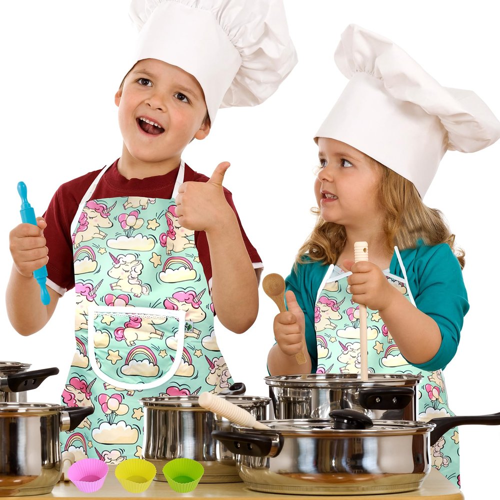 26 Pcs Kids Cooking and Baking Set, Complete Kids Cooking Tools Chef Kit with Apron and Chef Hat Real and Baking Supplies Dress Up Role Play Toys Gift for Boys Girls