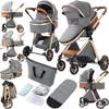 2 in 1 Baby Stroller, Convertible Pram, Reversible Standard Stroller, Portable Baby Buggy, Infant Carriage, Foldable High Landscape Pushchair for Toddler Newborn (225 Grey) view 1