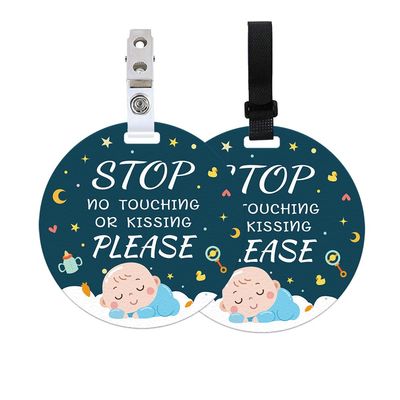PLIGREAT 2 Pack Please Dont Touch Baby Sign, Blue No Touching Baby Car Seat Sign for Baby Boy Girl, Do Not Touch Baby Sign for Car Seat, Stop Touching Baby Stroller Tag with Hanging Straps and Clip