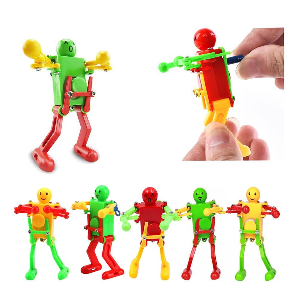 MQIONGJOOY 12 Pcs Funny Spring Wind-up Dancing Robot Toy for Kids, Clockwork Waving Robot Playset for Kids Role Playing, Figurine for Easter Egg, Christmas, Party Favor Gift