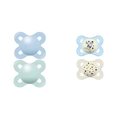 MAM Original Start Matte Newborn Baby Pacifier, Best Pacifier for Breastfed Babies & Night Pacifiers 0-6 Months, Best for Breastfed Babies, Glow in The Dark, Baby Boy, 2 Count